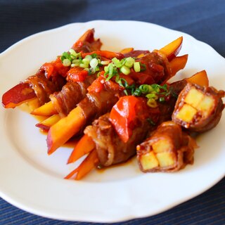 甘辛トマト醤油で絶品♪さつま芋の牛肉巻き♪